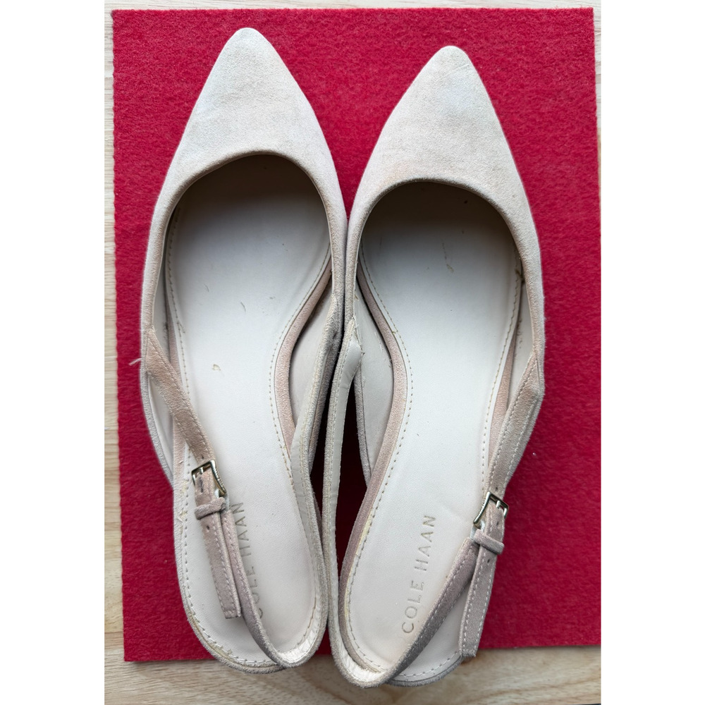 COLE HAAN Slingback kitten heel Suede beige Comfort pump sandal Pointed toe -8
